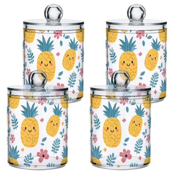 Pineapple Pattern Plastic Storage Jar 4 Pack Clear Translucent Canisters Dustproof Lid