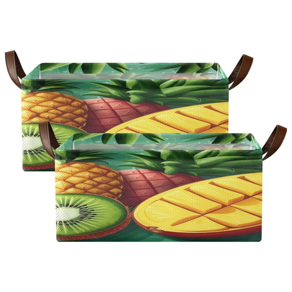 Pineapple Pattern Shelf Baskets Set of 2 Foldable Metal Frame Open Storage Bins 16.9x11.4x7.7in Large Capacity