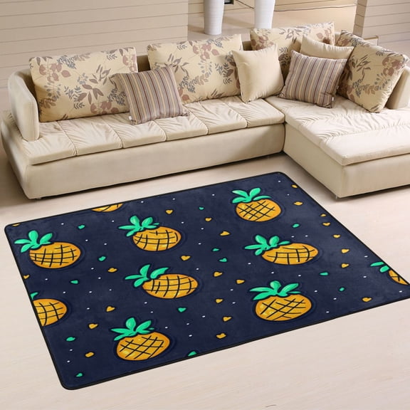 Pineapple Pattern Soft Polyester Area Rug 36''x24'', Non Slip, Memory Foam, Water Absorbent