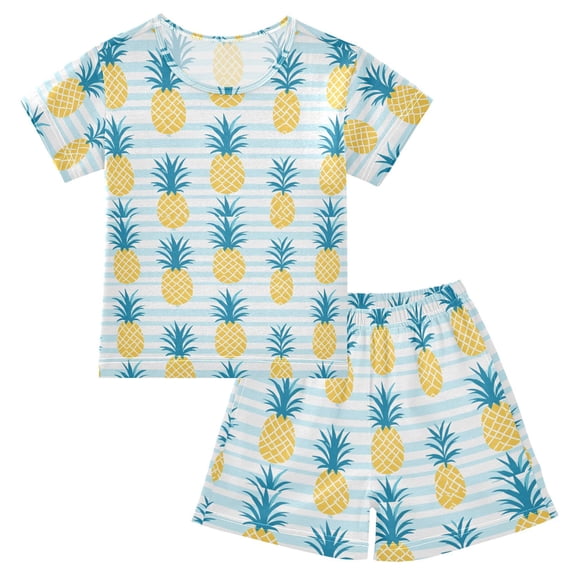 Pineapple Pattern Summer Pajama Set Soft Cotton Short Sleeve Sleepwear 2PCS Pajama Sets Breathable Lounge Set Size 5Y