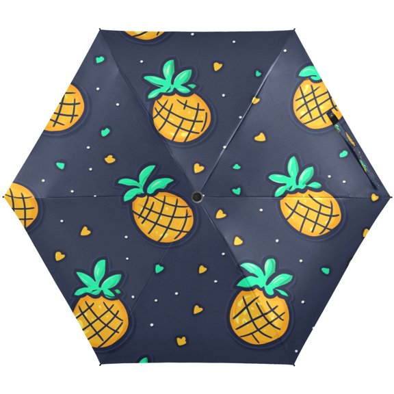 Pineapple Pattern Umbrellas for Sun Auto Open Close UV50+ Waterproof 5-Fold Compact Fiberglass Frame