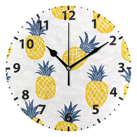 Pineapple Pattern Wall Clock 10in Round Artistic Oil Painting Home Decor Desk Table Clock
