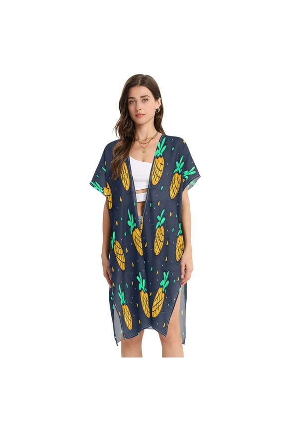 Pineapple Pattern Women's Swimwear Cover Up Summer Cardigan Beach Pool Cover Up Loose for Swimsuits Casual Wear