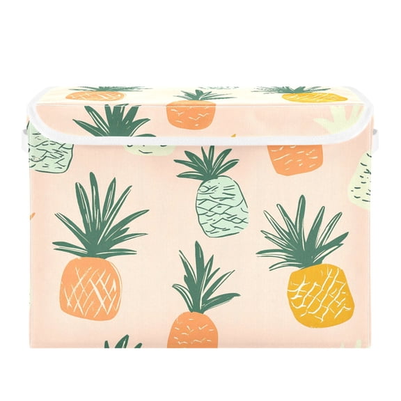 Pineapple Pattern on Peach Background Large Storage Bins with Linen Collapsible Lid Storage Box 16.7 x 12.6 x 11.8in