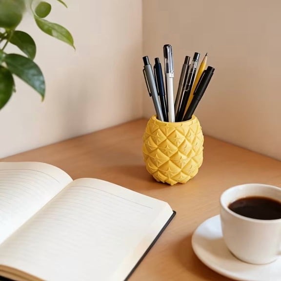 Pineapple Pen Holder Planter - Fun Desktop Organizer for Office Desk, Pencil Cup & Small Flower Pot Combo