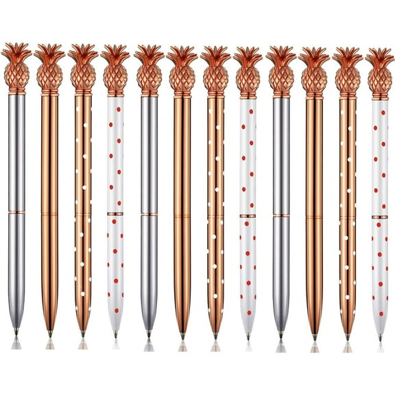 WSNIJFU Pineapple Pens Metal Ballpoint Pens Rose Gold Pens fo Office Supplies, 1.0 mm, Black Ink (12 Pieces)