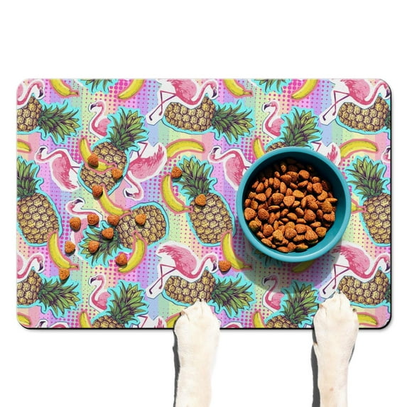 Pineapple Pet Feeding Mat, Durable Waterproof Dog Food Mat with Exotic Tropical Fruit Pattern, Absorbent, Non-Slip, Quick Dry, Washable, Easy Clean Mat