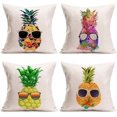 thumbnail image 1 of Pineapple Pillow Covers 18x18 Inch Set of 4 Summer Watercolor Pineapple Wears Glasses Pattern Pillows Decorative Cushion Cover Cotton Linen Tropical Fruit Pillow Case Decor (Pineapple Set), 1 of 6