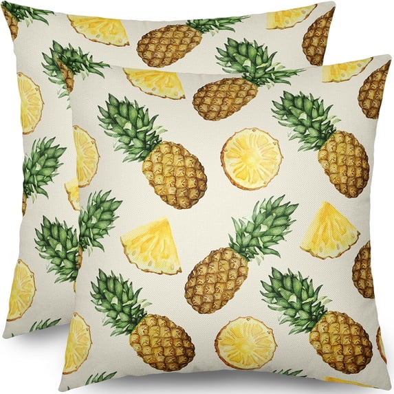 Pineapple Pillow Covers 18x18 Set of 2 Summer Watercolor Fruits Pattern Yellow Green Print Decorative Throw Pillows Outdoor Farmhouse Pillowcases Linen Cushion Case Decor for Home Sofa Couch Bed