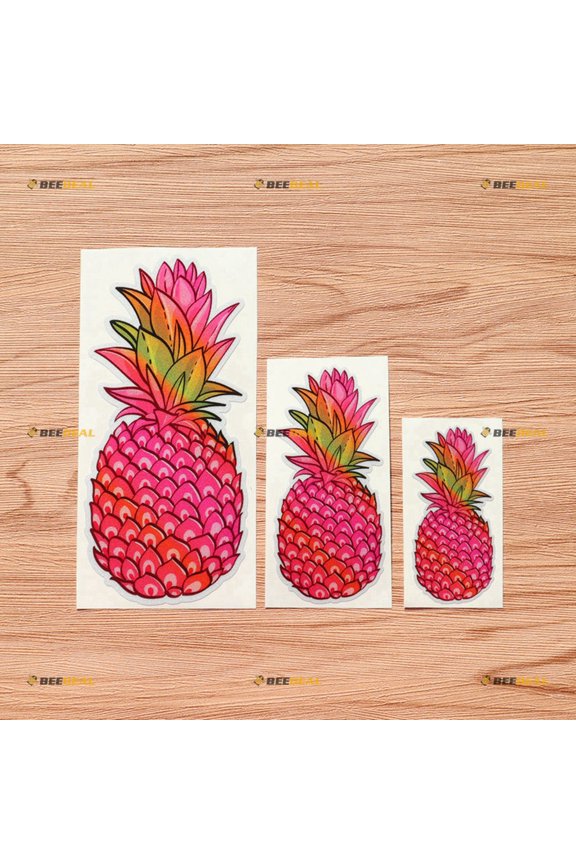 Pineapple Pink Red Colorful Vinyl Decal Sticker - 3 Pack Reflective, 3 Inches, 4 Inches, 6 Inches - for Car Boat Laptop Cup Phone 08010