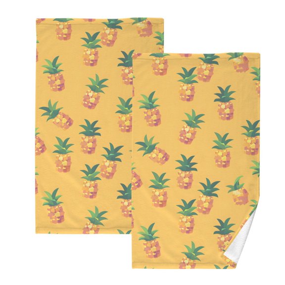 Pineapple Pixel Cotton Towel Set Face Hand Towels 2 Pack Soft Absorbent 16x28in
