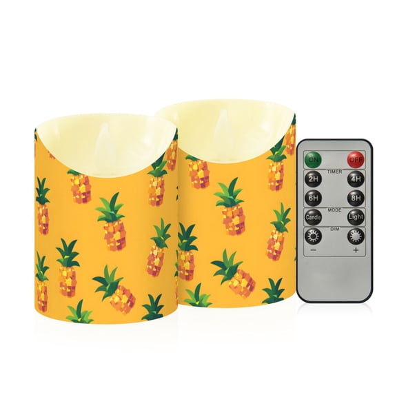 Pineapple Pixel Flameless Candles 2 PCS with Remote Realistic Moving Flame LED Tapered Pillar Set for Home Decor