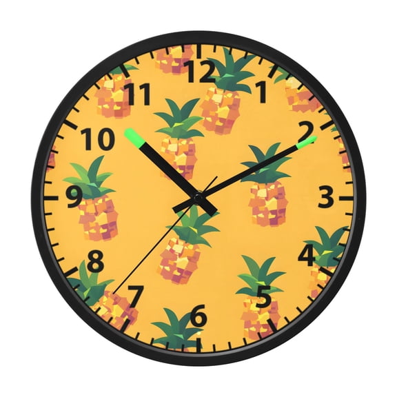 Pineapple Pixel Wall Clock 12 Inch Voice Activated Night Light Silent Non Ticking