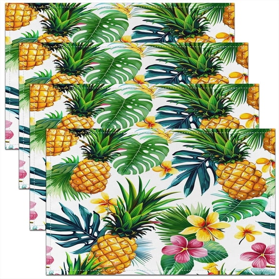 Pineapple Placemats Set of 4, Tropical Fruit Print Placemats for Dining Table, Fresh Pineapple Pattern Washable Fabric Decoration Table Mats Placemat 18"x12"
