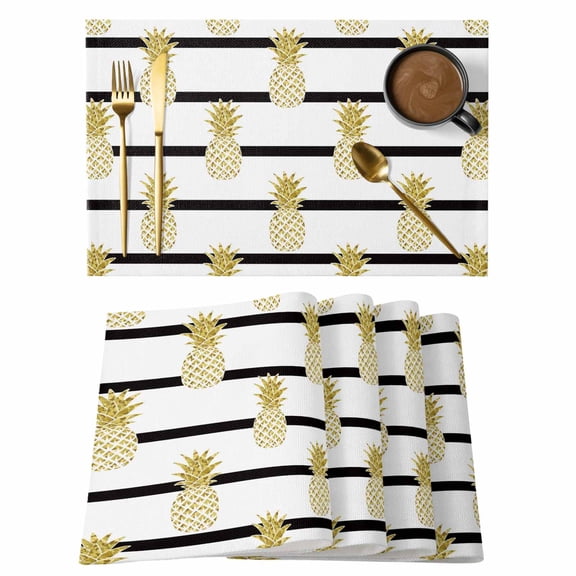 Pineapple Placemats Set of 8 Modern Abstract Yellow Fruits Stripes Place Mats Indoor Wipeable Table Mats Washable Cloth Dining Table Placemats for Kitchen Holiday Party Home Decor 13x19 Inch