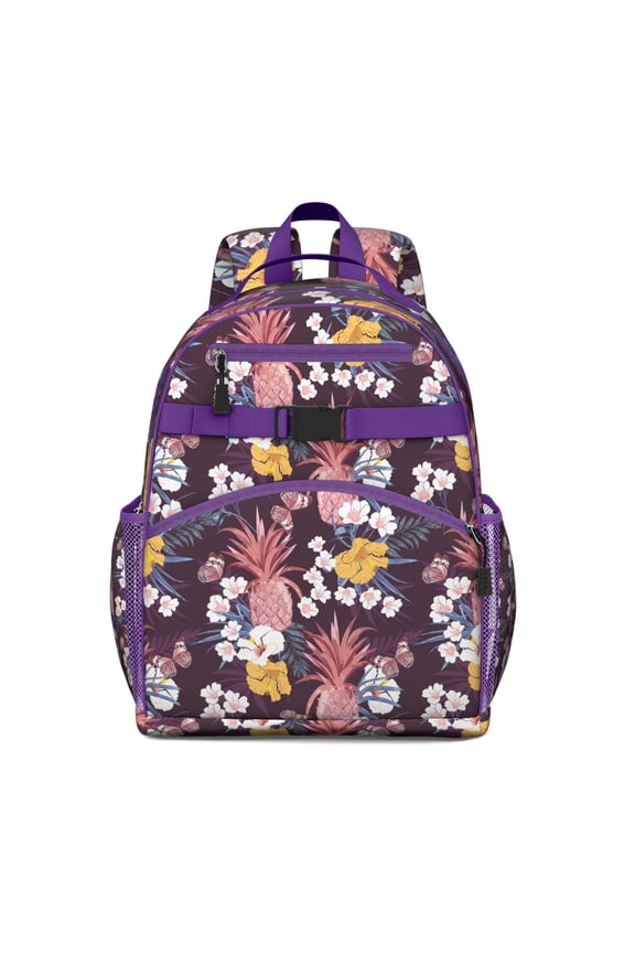 Pineapple Plant Print Backpack - Breathable & Adjustable School Bag for Teens with Multiple Pockets