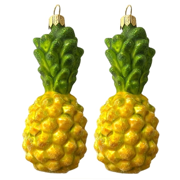 Pinnacle Peak Trading Pineapple Polish Glass Christmas Tree Ornaments Set of 2