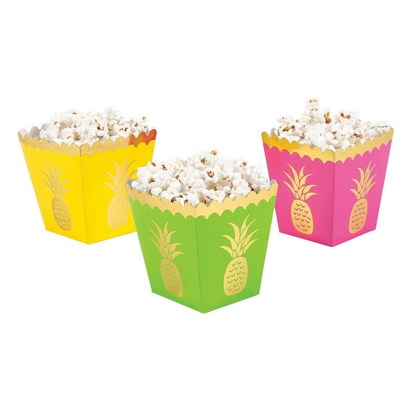 Pineapple Popcorn Boxes - Party Supplies - 12 Pieces
