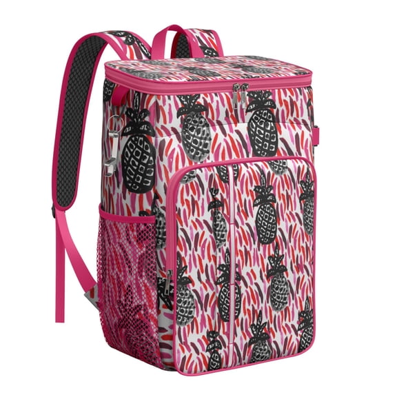 Pineapple Print Backpack Cooler, Tropical Yellow Fruit Design, Leakproof Insulated Bag for Beach, Hiking, and Travel