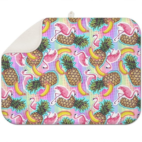 Pineapple Print Coffee Mat – Durable Microfiber Spill Mat Featuring Pineapple and Lemon Artwork, Lightweight Dish Drying Pad for Kitchen Use