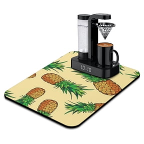 Pineapple Print Dish Drying Mat, Tropical Hawaiian Fruit Summer Yellow Golden Absorbent Kitchen Mat