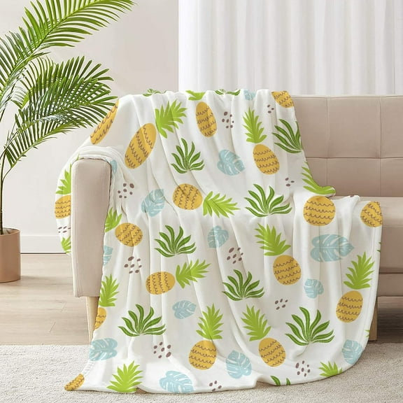Pineapple Print Fleece Flannel Lightweight Blankets Plush Microfiber Bedding Throw Blanket for Couch and Bed 50"x40" for Kids