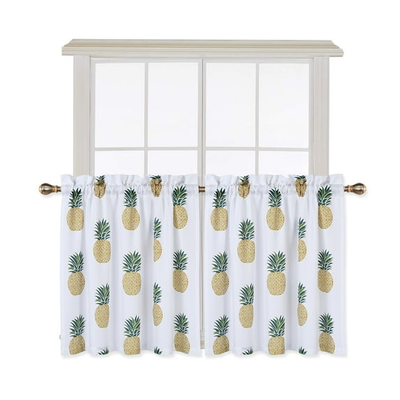 Pineapple Print Tier Curtain, Cafe Kitchen Rod Pocket Small Curtain
