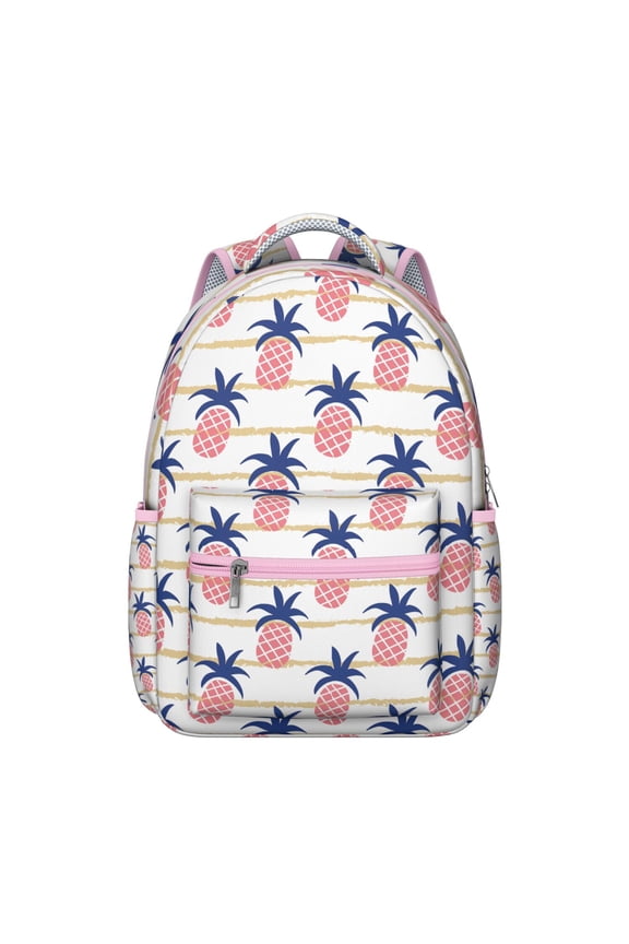 Pineapple Print Waterproof School Backpack - Ergonomic Student Bookbag with Spinal Support & Breathable Straps for Teens