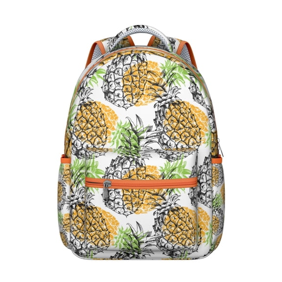 Pineapple Print Waterproof School Backpack - Ergonomic Student Bookbag with Spinal Support & Breathable Straps for Teens