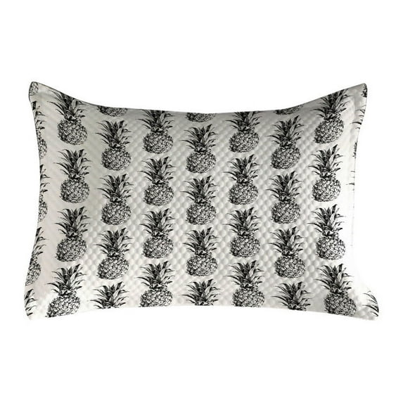 Pineapple Quilted Pillowcover, Hand Drawn Tropical Theme Vintage Style Pineapple Fruit Pattern, Standard King Size Accent Pillow Cover for Bedroom, 36" x 20", Black Grey White, by Ambesonne