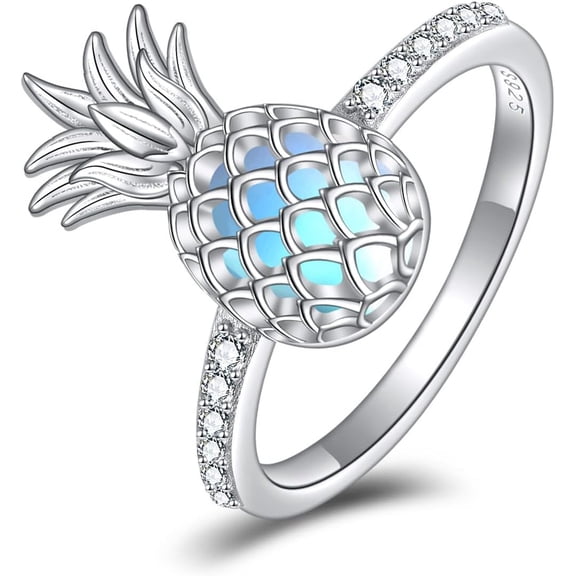 Pineapple Ring 925 Sterling Silver Pineapple Fruit Rings Size 7 with Moonstone Fashion Prom Stackable Band Jewelry Gifts for Women
