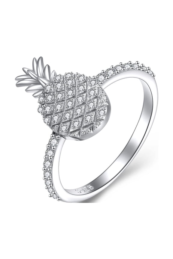 Pineapple Ring 925 Sterling Silver Stackable Fruit Rings Size 9 with Cubic Zirconia Fashion Vintage Retro Band Jewelry Gifts for Women