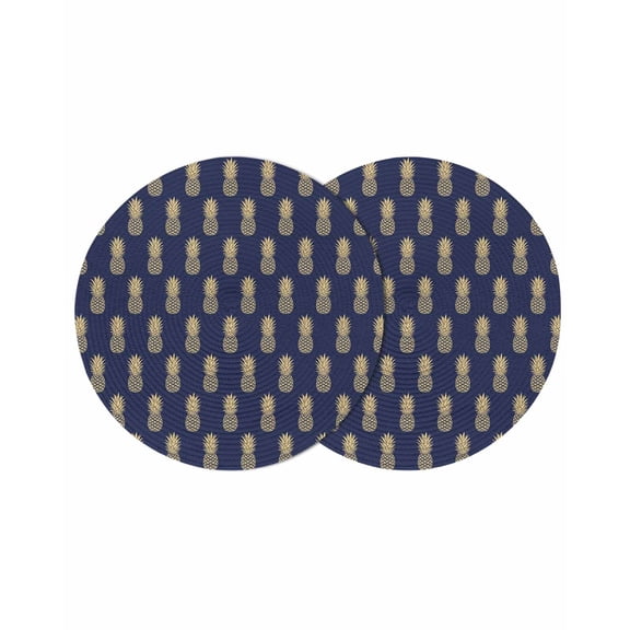 Pineapple Round Placemats Set of 2 for Dinning Tables,Heat-proof Braided Table Mats 13 Inch,Yellow Fruit Navy Blue Summer Tropical Washable Place Mat for Kitchen Restaurant Party Decor Table Setting