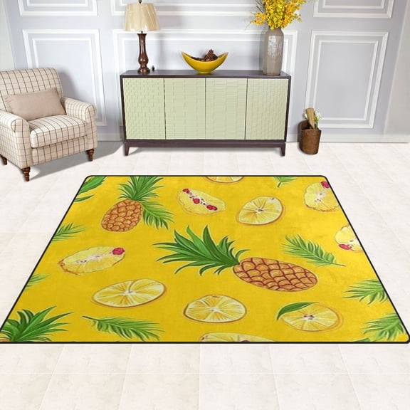 Pineapple Seamless Pattern 63''x48'' Plush Memory Foam Bath Mat, Soft, Absorbent, Non Slip, Durable