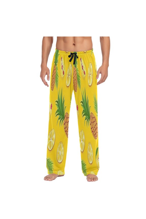 Pineapple Seamless Pattern Men's Lightweight Pajama Bottoms Stretch Elastic Waist Side Pockets Spring Fall