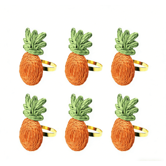 Pineapple Shape Napkin Rings Set of 6,Easter Handmade Raffia Woven Metal Napkin Ring for Spring Party,Wedding,Brithday,Summer Holiday Beach Gatherings,Rustic Dining Table Decor