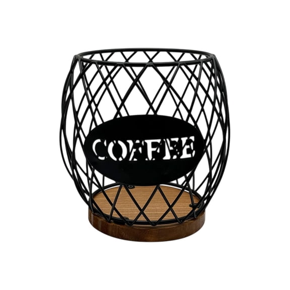 Pineapple Shaped Coffee Capsule Storage Basket With Iron Mesh And Wood Base, Open Design For Easy Viewing, Large Capacity For Kitchen, Office, Countertop Organizer, 6.10X5.90X5.90In, 0.57L