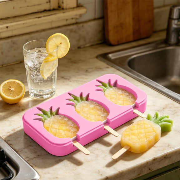 Pineapple Shaped Silicone Ice Pop Mold with Reusable Sticks Easy Release Freezer Tray
