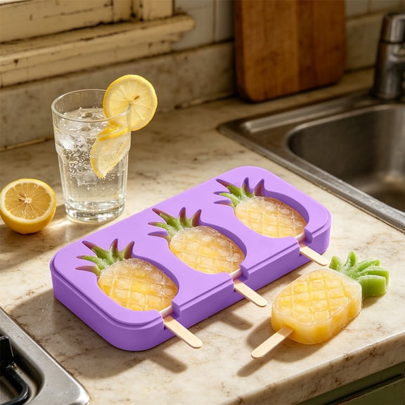 Pineapple Shaped Silicone Ice Pop Mold with Reusable Sticks Easy Release Freezer Tray
