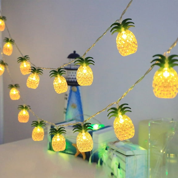 Pineapple Shaped String Lights for Indoor and Outdoor Decor - Yellow Plastic Battery Operated Party Lights with Soft Glow