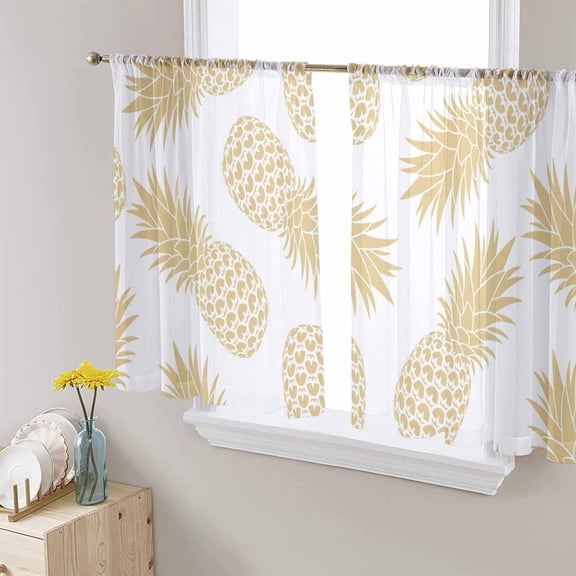 Pineapple Sheer Curtains 54 Inches Length 2 Panels Set, Window Sheer Curtains for Living Room/Bedroom, Yellow Summer Tropical Fruit Minimalist Light Filtering Rod Pocket Curtain 52'' x 54'' x 2