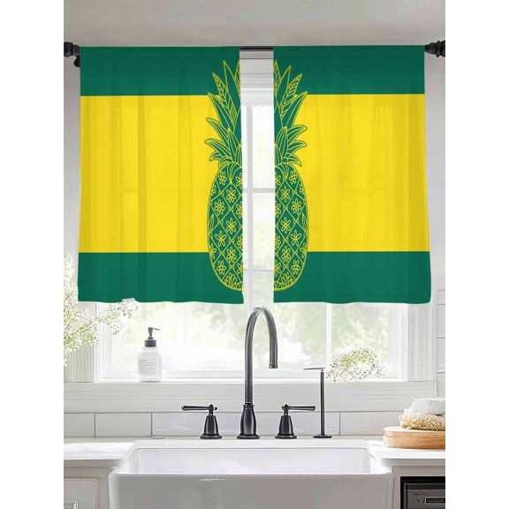 Pineapple Sheer Curtains 54 Inches Long 2 Panels Summer Beach Light Filtering Semi Sheer Window Curtains Drapes for Bedroom Living Room 52"x54"