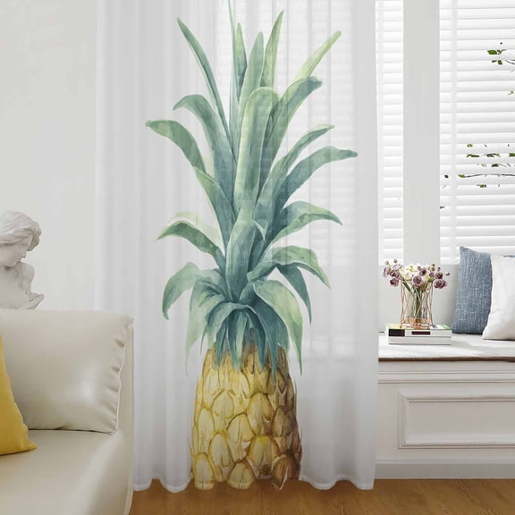 Pineapple Sheer Curtains 54 Inches Long for Living Room/Bedroom, Summer Botanical Watercolor Rod Pocket Voile Kitchen Curtains & Drapes Window Treatment 1 Panel, 52"W x 54"L