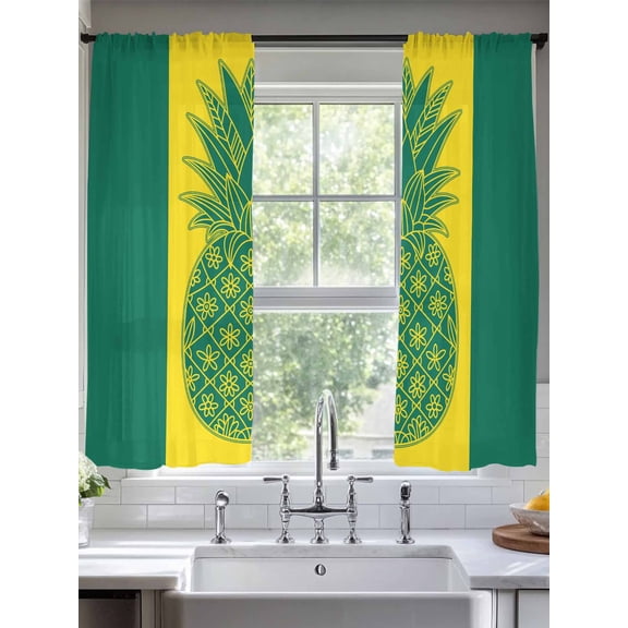 Pineapple Sheer Curtains 63 Inches Long 2 Panels Summer Beach Light Filtering Semi Sheer Window Curtains Drapes for Bedroom Living Room 52"x63"