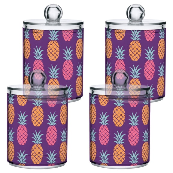 Pineapple Silhouette Plastic Storage Jar 4 Pack Clear Translucent Canisters Dustproof Lid