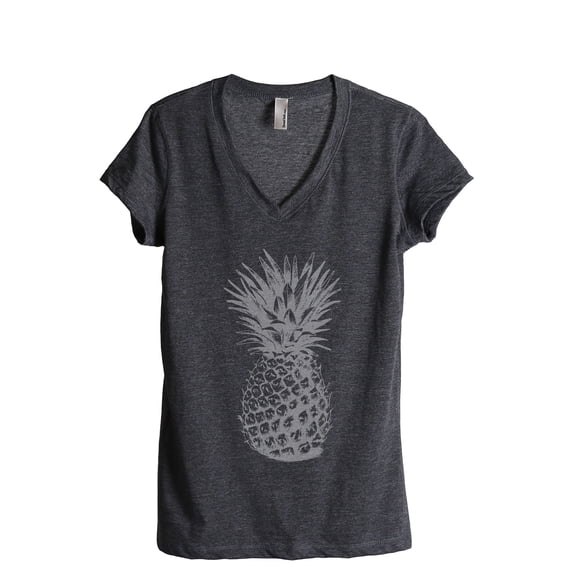 Pineapple Sketch Women's Fashion Relaxed V-Neck T-Shirt Tee Charcoal Grey Small