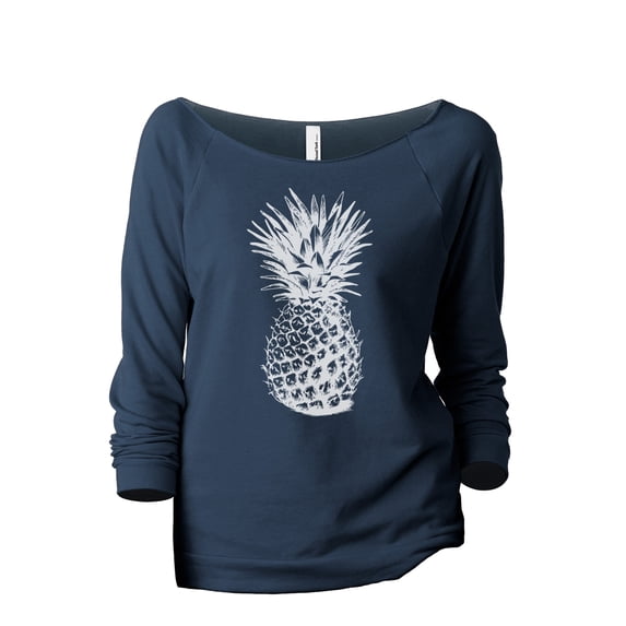 Pineapple Sketch Women's Fashion Slouchy 3/4 Sleeves Raglan Lightweight Sweatshirt Navy Large