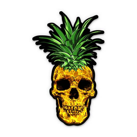 Pineapple Skull - 3" Vinyl Sticker - For Car Laptop Water Bottle Phone - Waterproof Decal