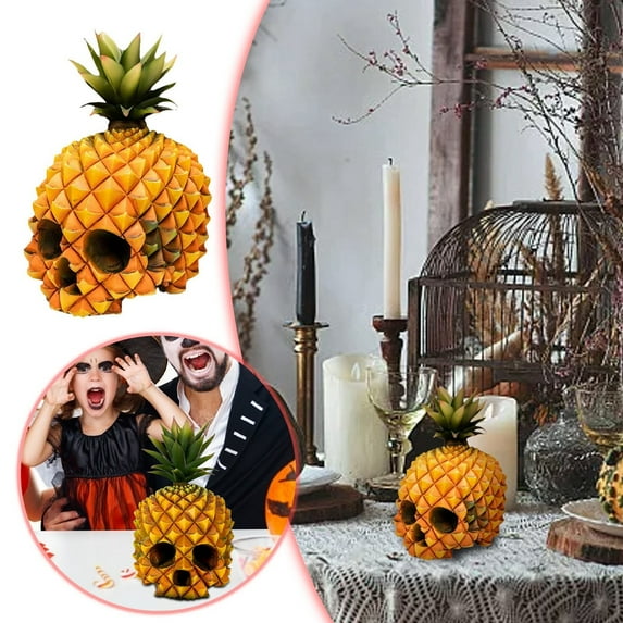 Pineapple Skull Decor, Scary Skull Sculpture Halloween Statue, Resin Crafts for Decoration, for Halloween Day of The Dead Spooky Decor