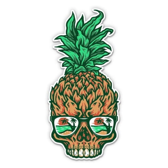 Pineapple Skull Tropical Vibes Surf - 3" Vinyl Sticker - For Car Laptop Water Bottle Phone - Waterproof Decal